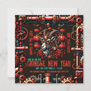 Steampunk Chinese New Year Goat Invitation