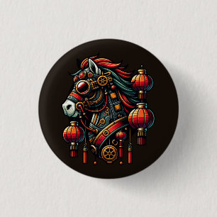 Steampunk Chinese New Year Horse 3 Cm Round Badge