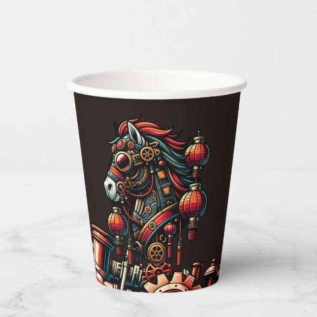 Steampunk Chinese New Year Horse Paper Cups (Front)