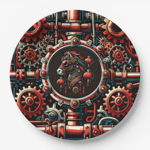 Steampunk Chinese New Year Horse Paper Plate