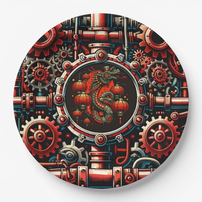 Steampunk Chinese New Year Snake Paper Plate (Front)
