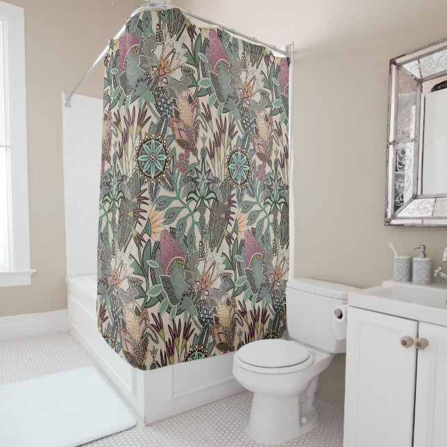 steampunk chintz beige shower curtain (In Situ)