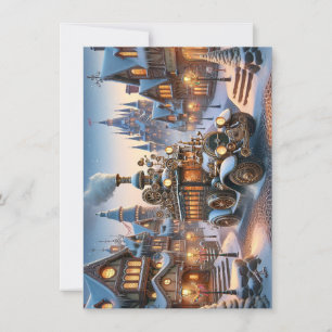Steampunk Christmas Bus Greeting Card