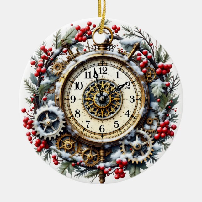 Steampunk Christmas Clock - Victorian Ornament (Front)