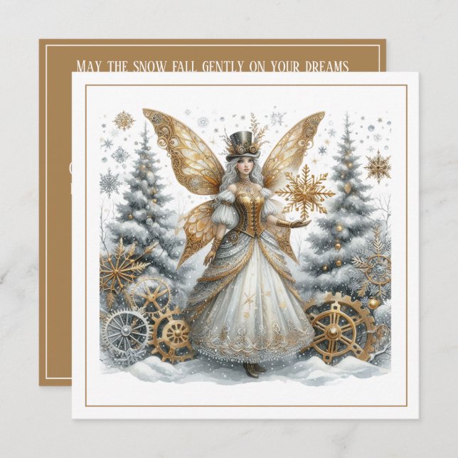 Steampunk Christmas – Golden Fairy in Snowy Forest (Front/Back)