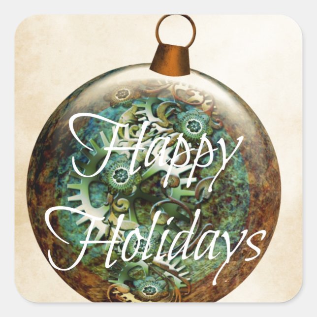 Steampunk Christmas Ornament Square Sticker (Front)