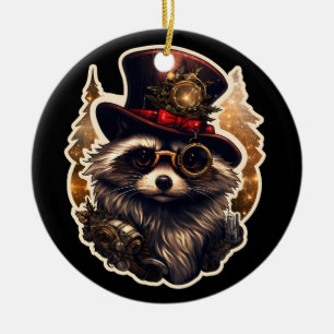 Steampunk Christmas Racoon Ceramic Tree Decoration