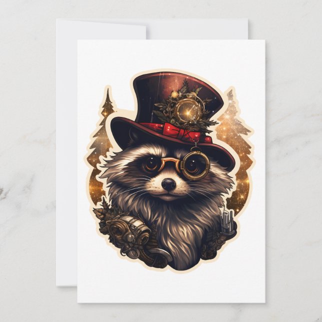 Steampunk Christmas Racoon Invitation (Front)