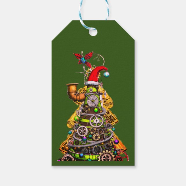 Steampunk Christmas Tree Gift Tags (Front)