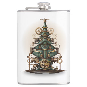 Steampunk Christmas Tree Vintage Retro Style Hip Flask