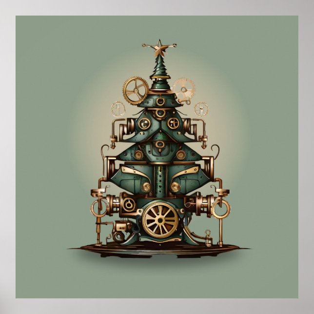 Steampunk Christmas Tree Vintage Retro Style Poster (Front)