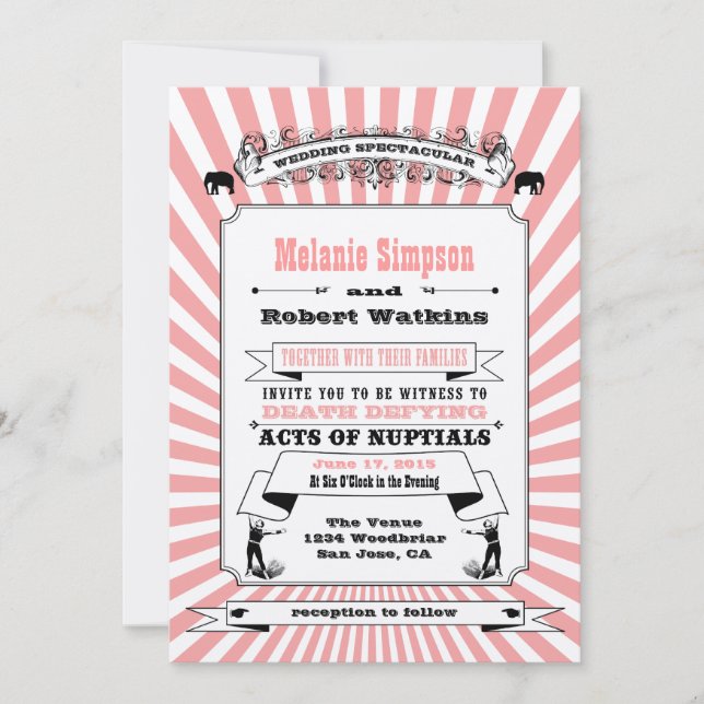 Steampunk Circus Wedding Invitation Pink (Front)