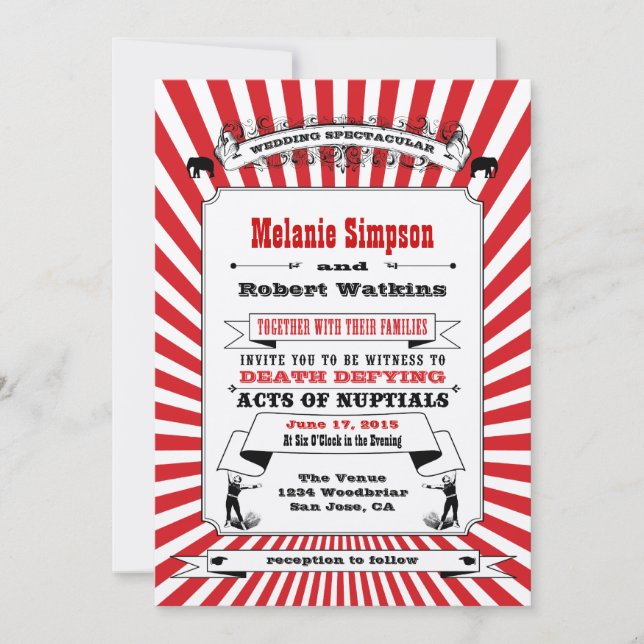 Steampunk Circus Wedding Invitation Red (Front)