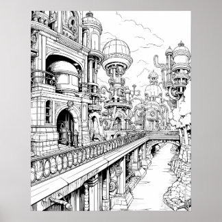 Steampunk City Colouring Poster