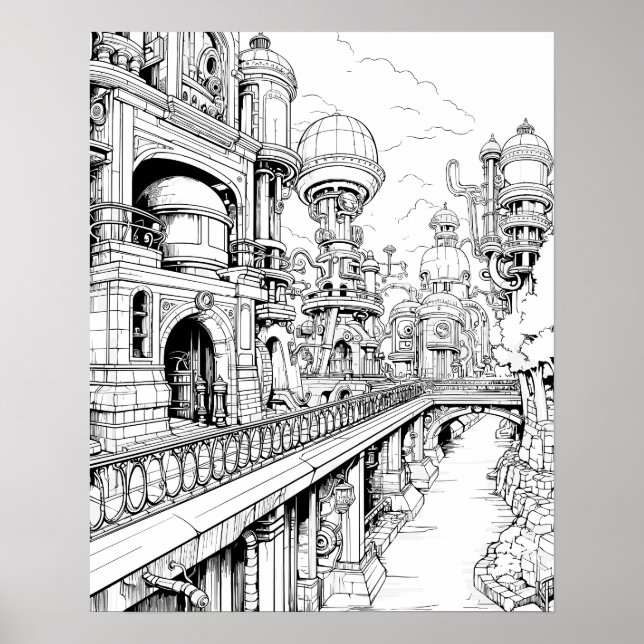 Steampunk City Colouring Poster (Front)