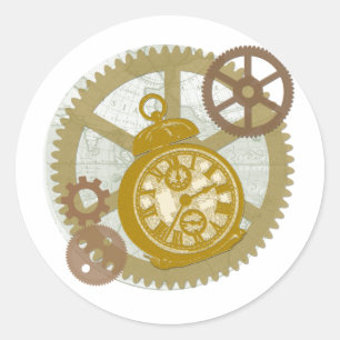 Steampunk Clock and Gears Classic Round Sticker