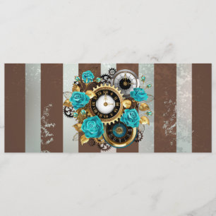 Steampunk Clock and Turquoise Roses on Striped Advice Card
