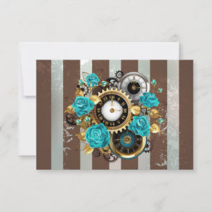 Steampunk Clock and Turquoise Roses on Striped Advice Card