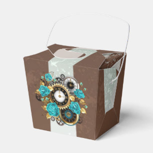 Steampunk Clock and Turquoise Roses on Striped Favour Box