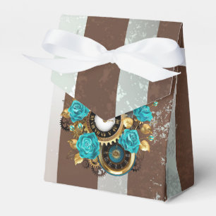 Steampunk Clock and Turquoise Roses on Striped Favour Box