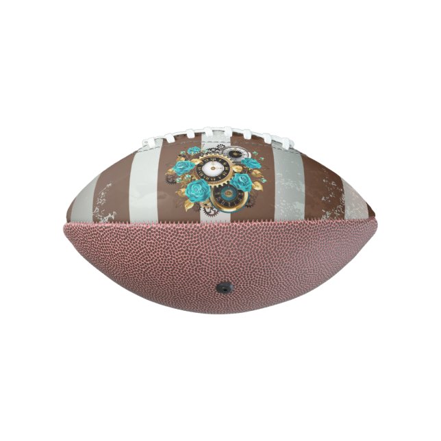 Steampunk Clock and Turquoise Roses on Striped Football (Rotated 270)