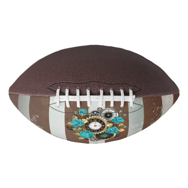 Steampunk Clock and Turquoise Roses on Striped Football (Front)