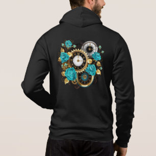 Steampunk Clock and Turquoise Roses on Striped Hoodie
