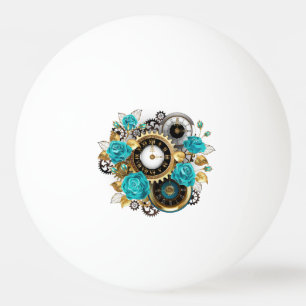Steampunk Clock and Turquoise Roses on Striped Ping Pong Ball
