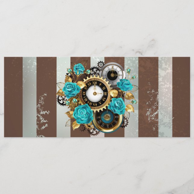 Steampunk Clock and Turquoise Roses on Striped Programme (Front)