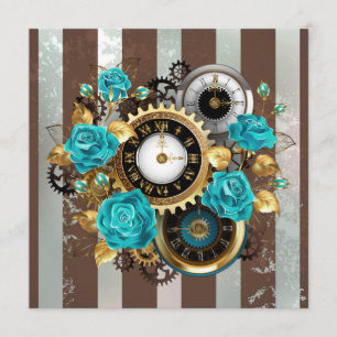 Steampunk Clock and Turquoise Roses on Striped Programme