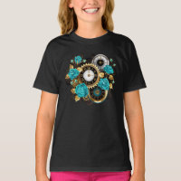 Steampunk Clock and Turquoise Roses on Striped