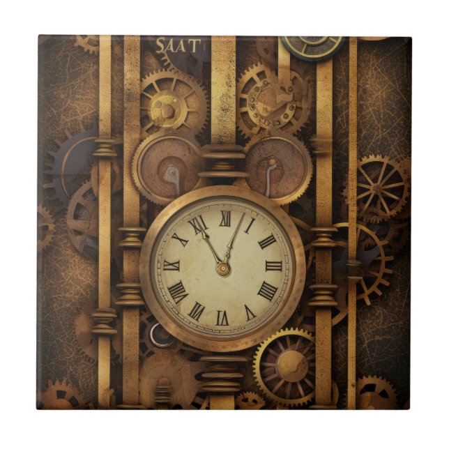 Steampunk Clock Ceramic Tile (Front)