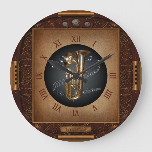 Steampunk Clock~Doublophone~Double Bell Euphonium~ Large Clock (Front)