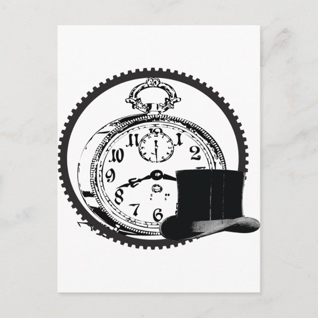 steampunk clock,gear,hat postcard (Front)