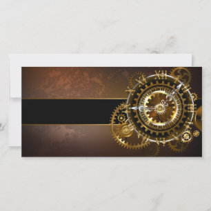 Steampunk clock with antique gears announcement