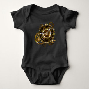 Steampunk clock with antique gears baby bodysuit