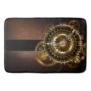 Steampunk clock with antique gears bath mat
