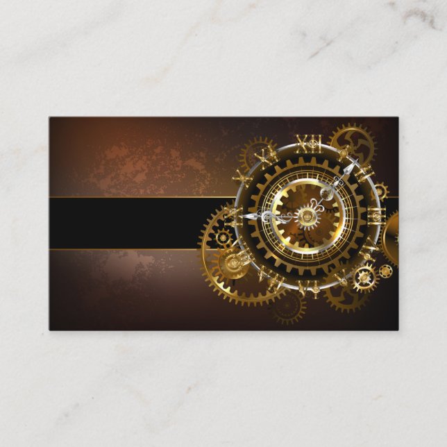 Steampunk clock with antique gears business card (Front)