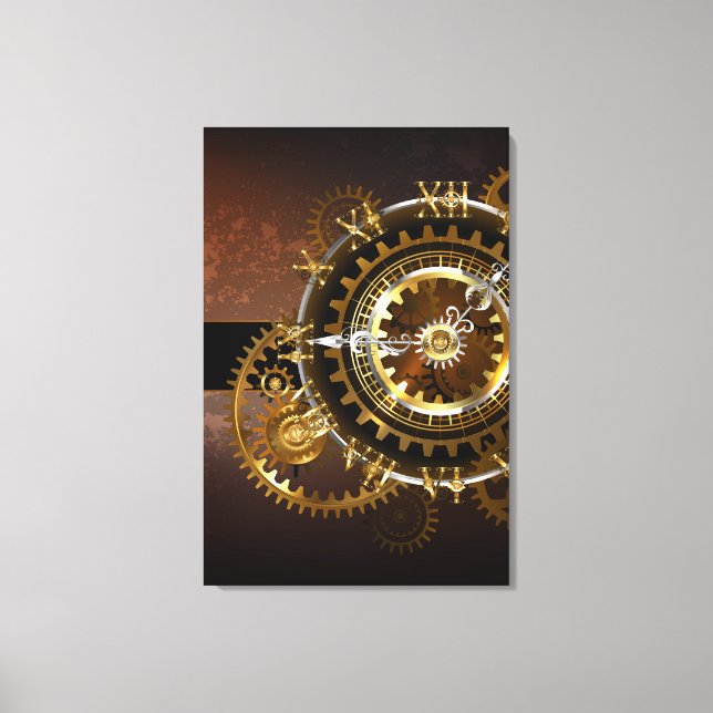 Steampunk clock with antique gears canvas print (Front)