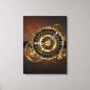 Steampunk clock with antique gears canvas print