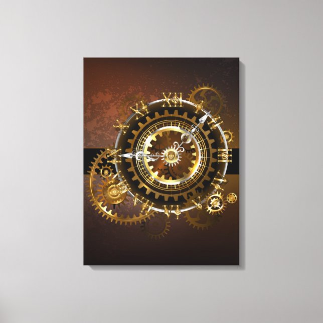 Steampunk clock with antique gears canvas print (Front)