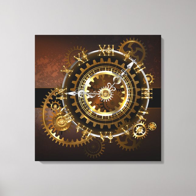 Steampunk clock with antique gears canvas print (Front)