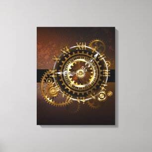 Steampunk clock with antique gears canvas print