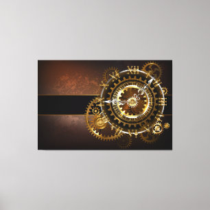 Steampunk clock with antique gears canvas print
