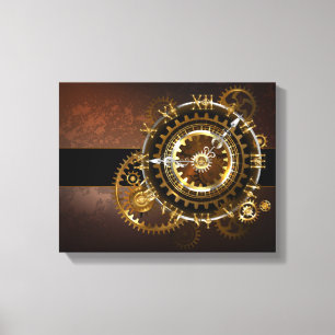 Steampunk clock with antique gears canvas print