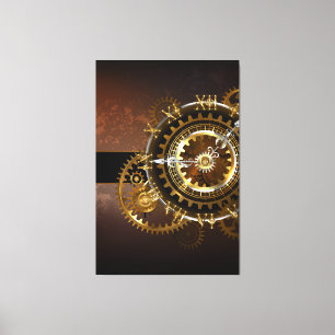 Steampunk clock with antique gears canvas print