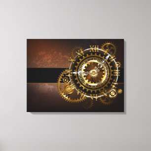 Steampunk clock with antique gears canvas print