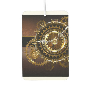 Steampunk clock with antique gears car air freshener