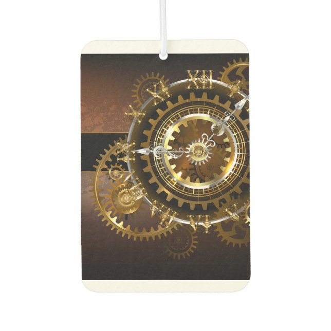 Steampunk clock with antique gears car air freshener (Front)