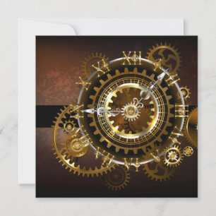 Steampunk clock with antique gears card